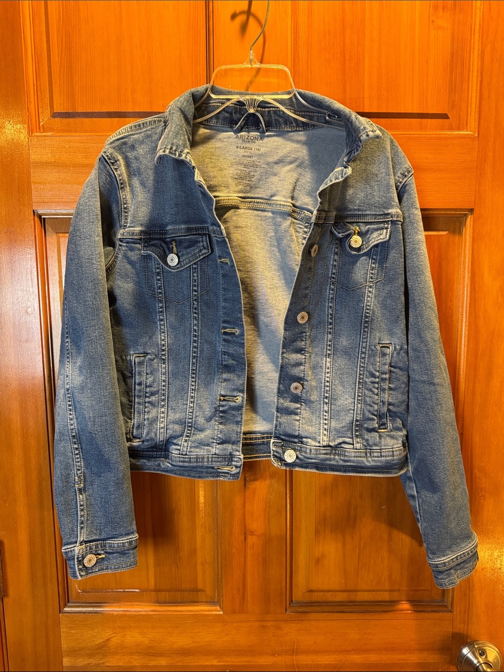 Arizona Jean Company Distressed Blue Denim Jacket Size x- large (16) youth